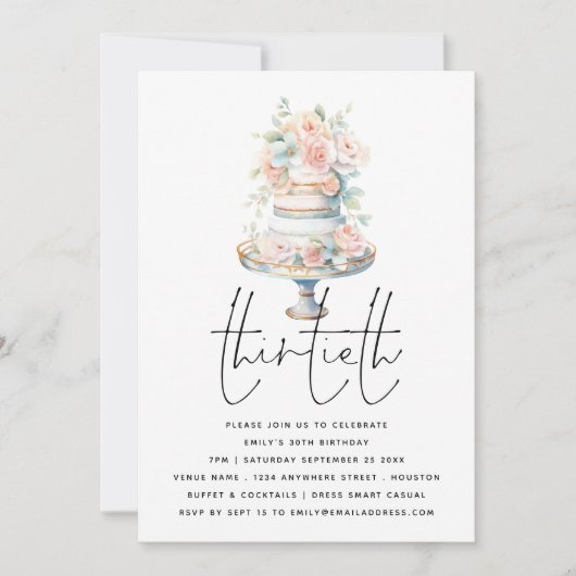 Elegant Cake Dusty Pink Peach Script 30. Geburtsta Einladung (Vorderseite)