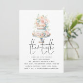Elegant Cake Dusty Pink Peach Script 30. Geburtsta Einladung (Stehend Vorderseite)