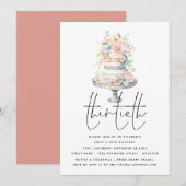 Elegant Cake Dusty Pink Peach Script 30. Geburtsta Einladung (Vorne/Hinten)