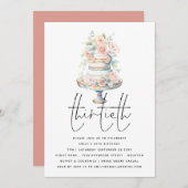Elegant Cake Dusty Pink Peach Script 30th Birthday Einladung (Vorne/Hinten)