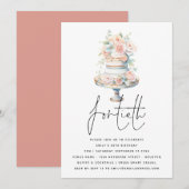 Elegant Cake Dusty Pink Peach Script 40. Geburtsta Einladung (Vorne/Hinten)