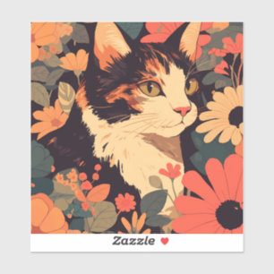 Elegant Calico Cat im Blumengarten Vinyl Sticker