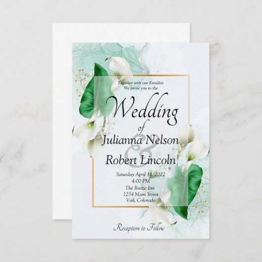 Elegant calla lilies Hochzeitseinladung Einladung (Vorne/Hinten)