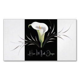 Elegant Calla Lily Black and White Silver Swirl Magnetische Visitenkarte