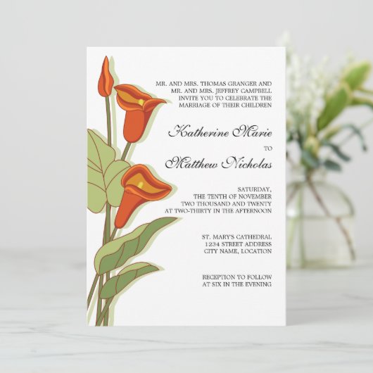 Elegant Calla Lily Einladung (Stehend Vorderseite)