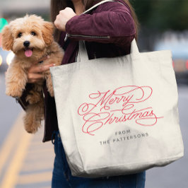 Elegant Calligrafy Family Name Merry Weihnachten Jumbo Stoffbeutel