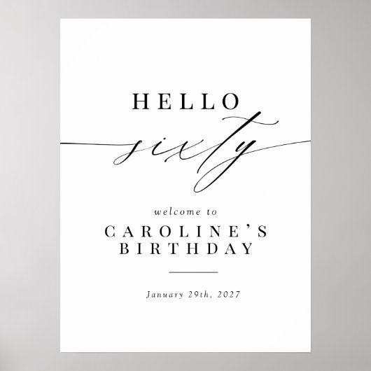 Elegant Calligrafy Hello 60 Birthday Welcome Sign Poster (Vorne)
