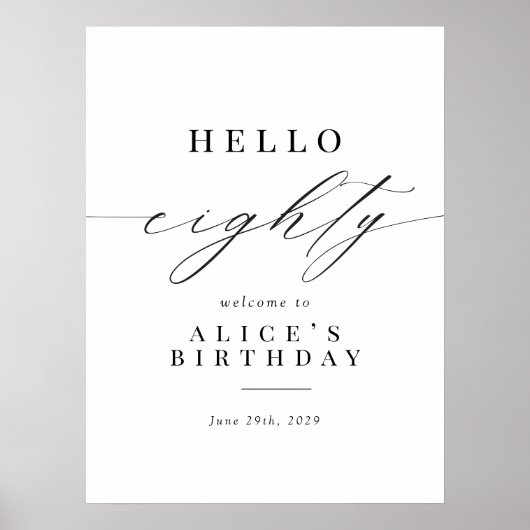 Elegant Calligrafy Hello 80 Birthday Welcome Sign Poster (Vorne)