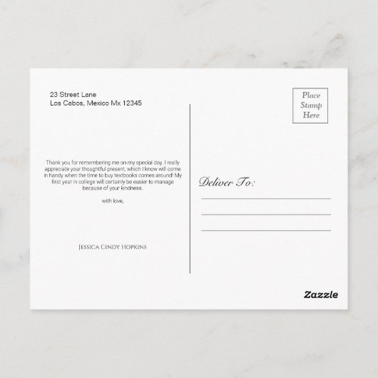 Elegant Calligraph Abschluss Foto Vielen Dank Postkarte (Rückseite)