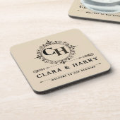 Elegant calligraphic initials monogram wedding getränkeuntersetzer (Linke Seite)
