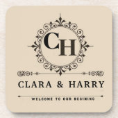 Elegant calligraphic initials monogram wedding getränkeuntersetzer (Vorderseite)