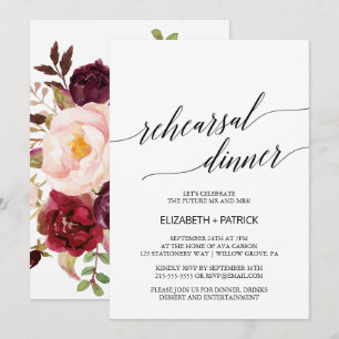 Elegant Calligraphy   Abendessen mit floraler Prob Einladung