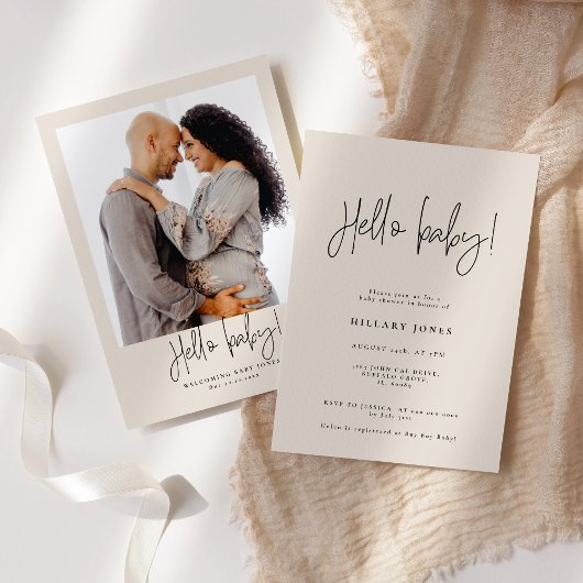 Elegant Calligraphy | Babydusche Hallo Baby Pink Einladung