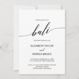 Elegant Calligraphy Bali Hochzeit in Urlaubsort Einladung