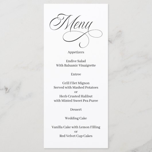 Elegant Calligraphy Black and White Menu Menükarte (Vorderseite)