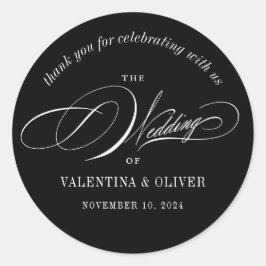 Elegant Calligraphy Black and White Wedding Runder Aufkleber