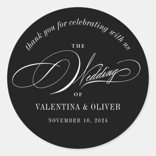 Elegant Calligraphy Black and White Wedding Runder Aufkleber (Vorderseite)