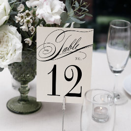 Elegant Calligraphy Black and White Wedding Tischnummer