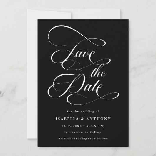 Elegant Calligraphy Black Save The Date (Vorderseite)