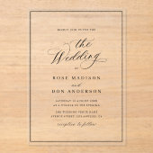 Elegant calligraphy black text wedding acryleinladungen (Vorderseite)