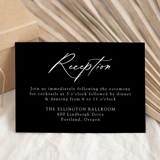 Elegant Calligraphy Black Wedding Reception Begleitkarte