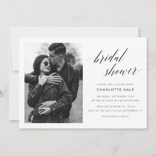 Elegant Calligraphy Black White Bridal Shower Einladung (Vorderseite)