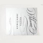 Elegant calligraphy black white welcome wedding wandteppich (Vorderseite (Horizontal))