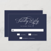 Elegant Calligraphy | Blaue Hochzeit RSVP Karte (Vorne/Hinten)