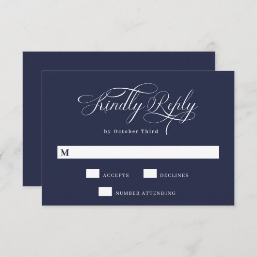 Elegant Calligraphy | Blaue Hochzeit RSVP Karte (Vorne/Hinten)