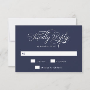 Elegant Calligraphy   Blaue Hochzeit RSVP Karte