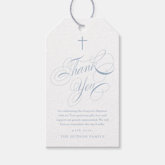 Elegant Calligraphy Blue Baptisc Vielen Dank für I Geschenkanhänger (Vorderseite)