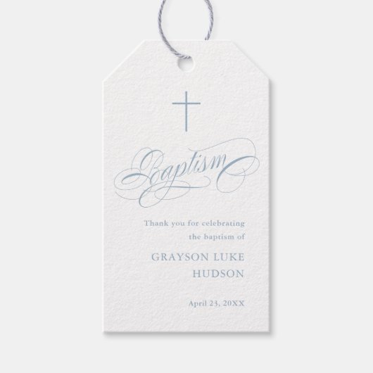 Elegant Calligraphy Blue Baptisc Vielen Dank für I Geschenkanhänger (Vorderseite)