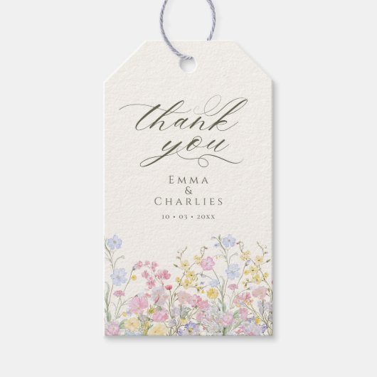 Elegant Calligraphy Boho Wildflowers Wedding Geschenkanhänger (Vorderseite)