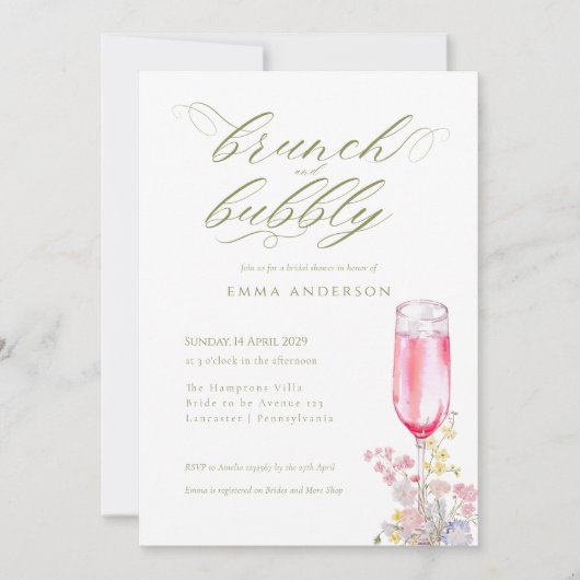 Elegant Calligraphy Brunch & Bubbly Bridal Shower Einladung (Vorderseite)