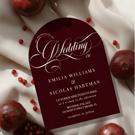 Elegant Calligraphy Burgundy Wedding Einladung