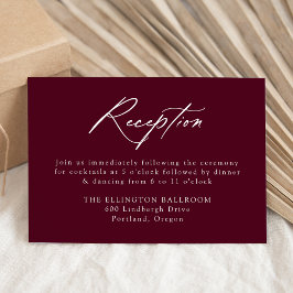 Elegant Calligraphy Burgundy Wedding Reception Begleitkarte