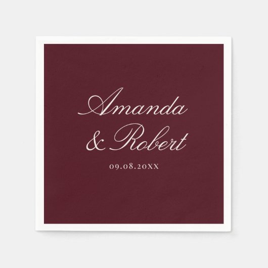 Elegant Calligraphy Burgundy Wedding Serviette (Vorderseite)