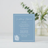 Elegant Calligraphy Dusty Blue Floral Wedding Begleitkarte (Stehend Vorderseite)