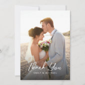 Elegant Calligraphy Dusty Blue Photo Wedding  Dankeskarte (Vorderseite)