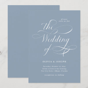 Elegant Calligraphy Dusty Blue Wedding Einladung