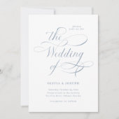 Elegant Calligraphy | Dusty Blue Wedding Einladung (Vorderseite)