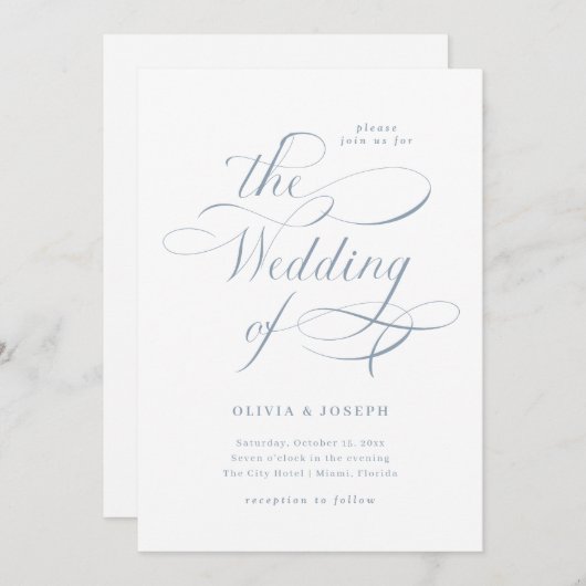 Elegant Calligraphy | Dusty Blue Wedding Einladung (Vorne/Hinten)