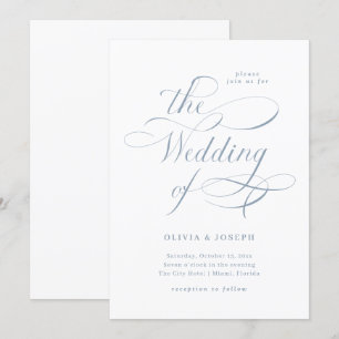 Elegant Calligraphy   Dusty Blue Wedding Einladung