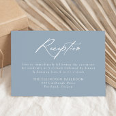 Elegant Calligraphy Dusty Blue Wedding Reception Begleitkarte