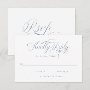 Elegant Calligraphy   Dusty Blue Wedding RSVP Karte