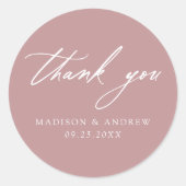 Elegant Calligraphy Dusty Rose Wedding Thank You Runder Aufkleber (Vorderseite)