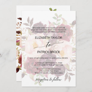 Elegant Calligraphy Faded Floral Formal Wedding Einladung