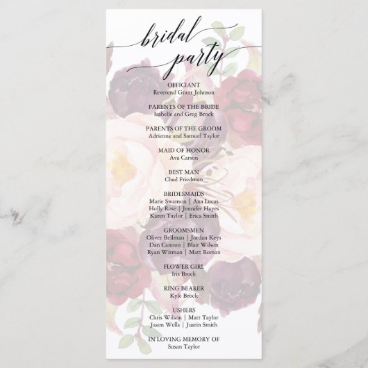Elegant Calligraphy | Faded Floral Wedding Program Programm (Rückseite)