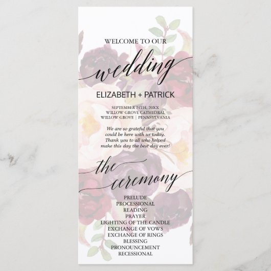 Elegant Calligraphy | Faded Floral Wedding Program Programm (Vorderseite)