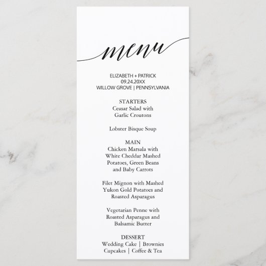 Elegant Calligraphy | Floral Back Dinner Menu Card Menükarte (Vorderseite)